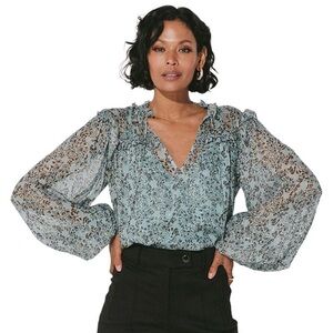 Cleobella Loretta Blouse in Iris Floral Print Blue M